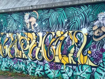 Tropical Scene with Ibexes — Street art in Rennes