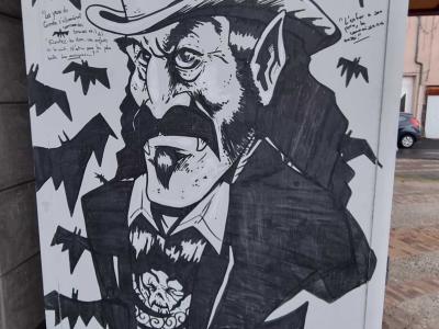 Dracula cartoon avec chauves-souris, Aulnat — Street art à Aulnat