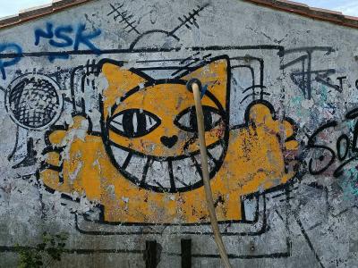 Chat jaune - signe de richesse urbaine — Street art de M. Chat à Saint-Clément-des-Baleines