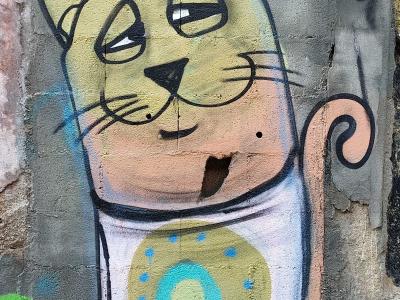 Chat cool au chapeau bleu par Costah — Street art à Porto