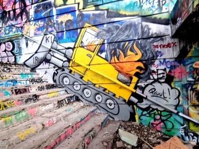 Bulldozer in Flames — Street art in Grenoble