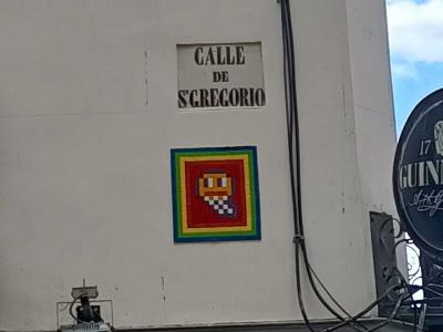 Rainbow Space Invader Mosaic — Street art by Basket of Nean in Madrid