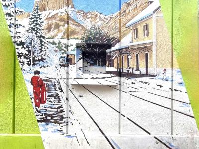 Alpine Station in Winter Snow — Street art in Grenoble