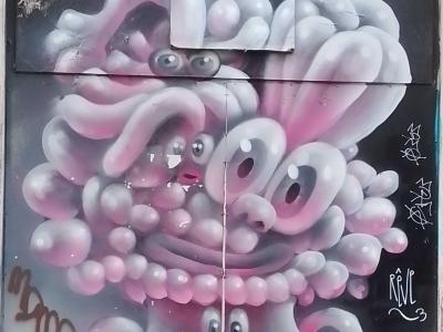 Bubbly Pink and Grey Creature — Street art in Bordeaux