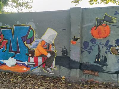 Fresque d'Halloween à la citrouille — Street art à Düsseldorf