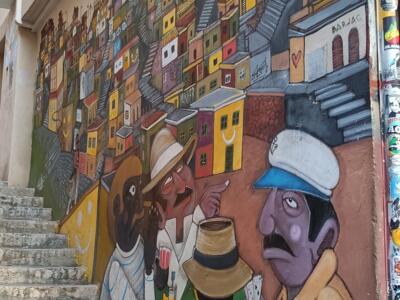 Favela and card players on the staircase — Street art in Marseille