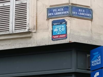 Blue Invader at Les Abbesses — Street art by Invader in Paris