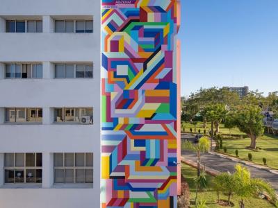 Geometric Totem — Street art by Ghizlane Agzenaï in Rabat