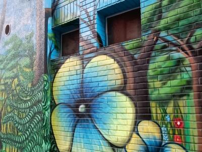 Retour d'angle du mur fleuri — Street art à Köln