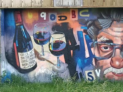 Man with Cigar and Wine — Street art in Sainte-Luce-sur-Loire