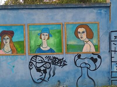 Three hatted portraits and scribbles — Street art in Lisboa