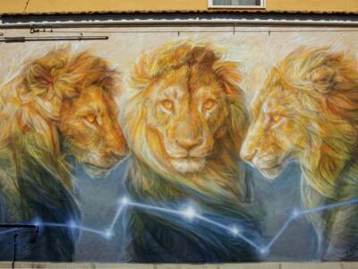 Three Lions — Street art by Emily Ding in Stornara