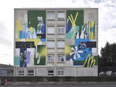 Gestural facade at Lycée Jules Verne — Street art by Alfe in Mondeville