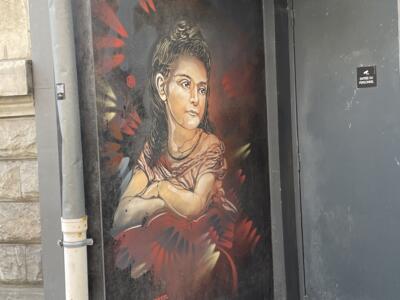 Marguerite Franchetti after Léon Bonnat — Street art by C215 in Bayonne