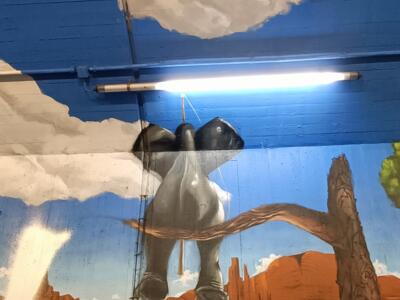 Elephant on a checkerboard, Ehrenfeld tunnel — Street art by Goodlack Art in Köln