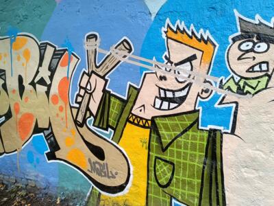Duel cartoon à la fronde — Street art à Düsseldorf