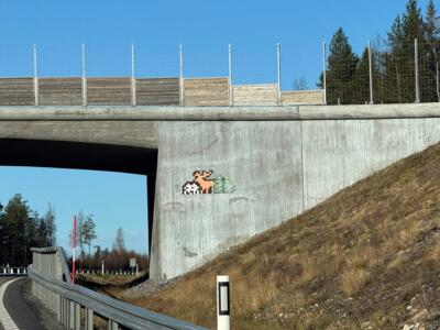 LAP_59, Space Invader on the E4 wildlife bridge — Street art by Invader in Kalix