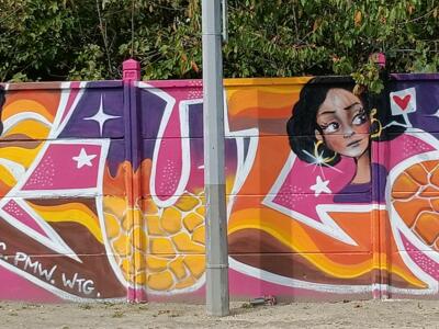 Two Portraits with Hoop Earrings on Pink — Street art in Reims