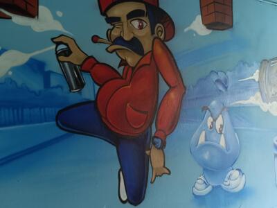 Plombier moustachu à la bombe — Street art à Paimpol