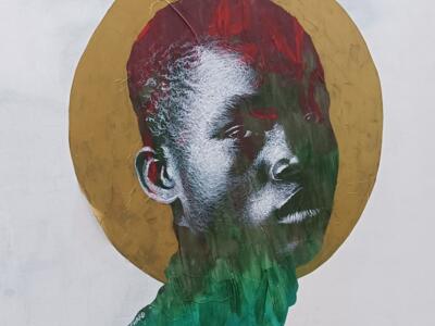 Portrait au nimbe doré — Street art de Seb Bouchard à Bruxelles