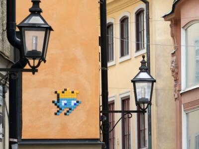 STK_16, Space Invader on Storkyrkobrinken — Street art by Invader in Stockholm