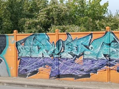 Portrait de Nina Simone et lettrage turquoise — Street art à Reims