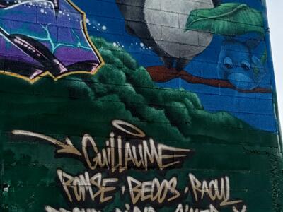Totoro with Umbrella and Tribute to Guillaume — Street art in Bétheny