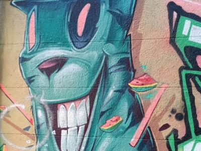 Chat turquoise et tranches de pastèque — Street art à Marseille