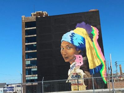 Girl with the D Earring — Street art by Sydney G. James in Detroit