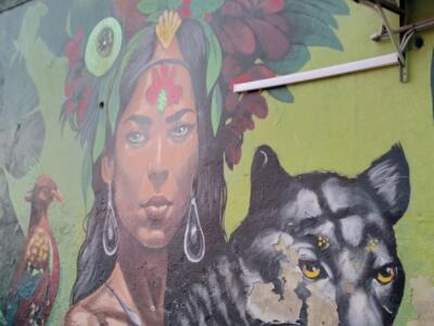 Flower-Crowned Woman and Black Panther — Street art in Lisboa
