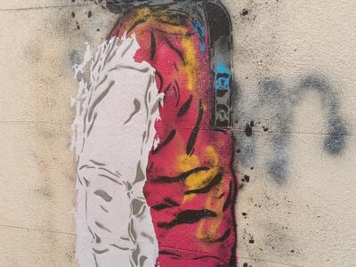 Paste-Up of a Child in a Ski Helmet — Street art in Marseille