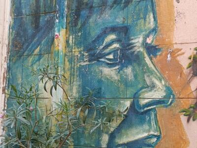 Blue-Green Profile on Rue du Petit Puits — Street art in Marseille
