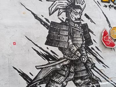 Samurai in black ink — Street art in Marseille