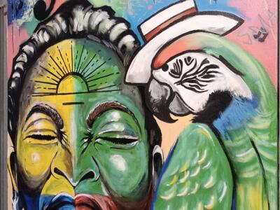 Singer and parrot by Sena — Street art in Lisboa