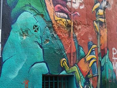 Visage à la bombe et lunettes bleues — Street art à Marseille
