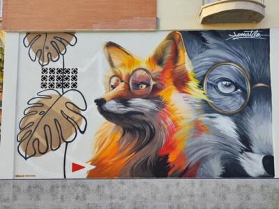 Le renard à lunettes du Zorro Viejo — Street art de Konestilo à Huelva