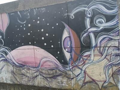 Starry Sky and Large Violet Eye — Street art in Lisboa