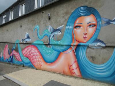 Marie Morgane, the Mermaid of Rue de la Villeneuve — Street art by Kaldea in Morlaix