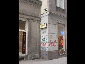 WN_44, Space Invader on Lugeck 6 — Street art by Invader in Wien