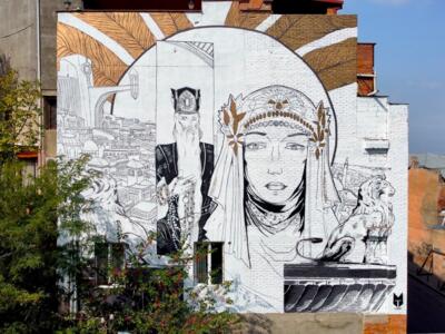 King Rostevan and Tinatin — Street art by Dato Machavariani in Tbilisi