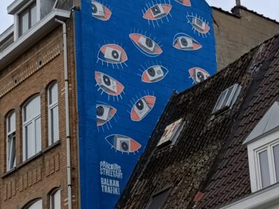 Wink, the Air-Conditioner Eyes by Ledia Kostandini — Street art by Ledia Kostandini in Bruxelles