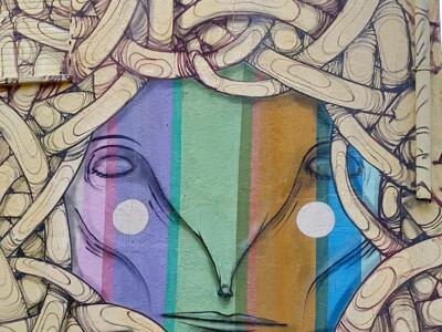 Face with Vertical Rainbow Bands — Street art in Lisboa