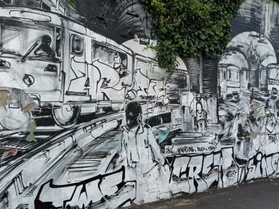 Train and Platforms in Black and White — Street art in Nantes