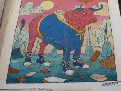 Bull in Sneakers — Street art by Olivier Bonhomme in Nîmes