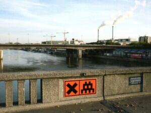 PA_687, Space Invader on Pont National — Street art by Invader in Paris