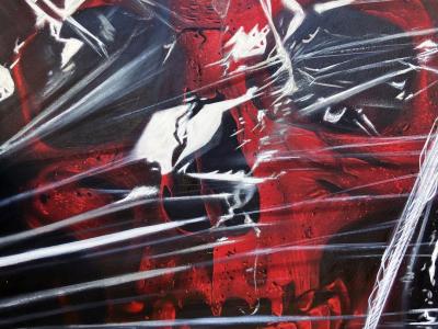 Visage tourmenté rouge et noir — Street art de Madjer Linares à San Vicente