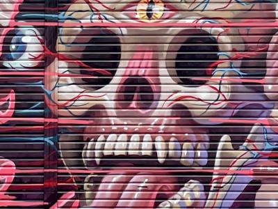 Crâne anatomique à Juso — Street art de Nychos à Osaka
