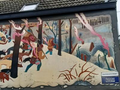 Hunters in the Snow by Guillaume Desmarets — Street art by Guillaume Desmarets in Bruxelles