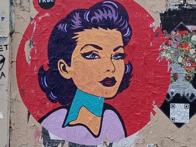 Vintage portrait in a red circle by FKDL — Street art by fkdl in Paris