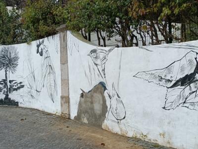 Charcoal Herbarium Wall — Street art by Tamara Alves in Almada